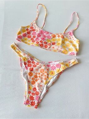 Bright Swimwear pink & orange floral bikini swimsuit set — medium